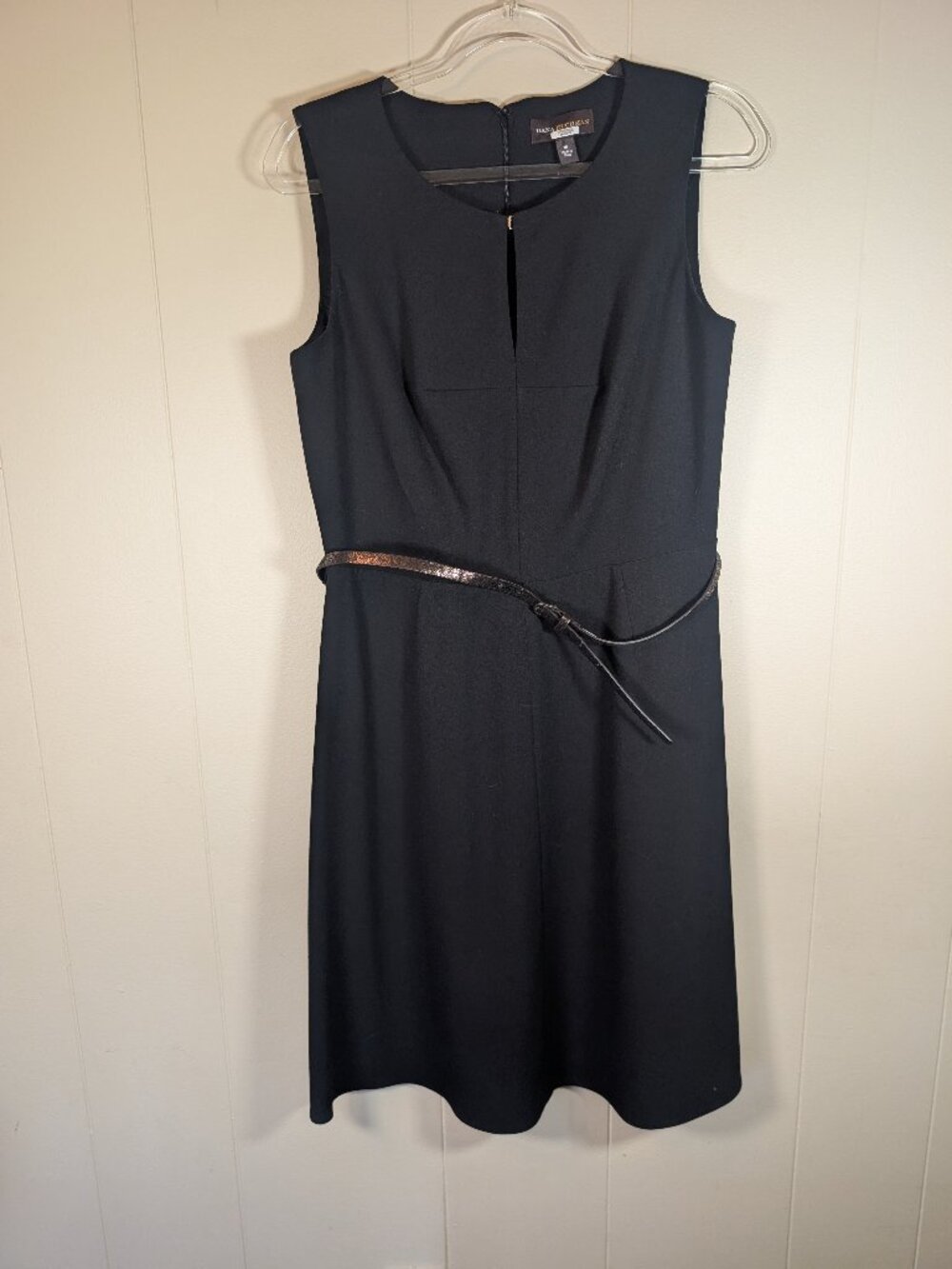 GOTHIC Dana Buchman Black Sheath Dress 10 Wednesday Addams Dark Academia Belted